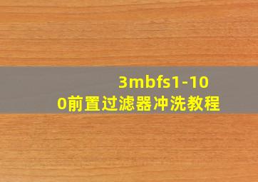 3mbfs1-100前置过滤器冲洗教程