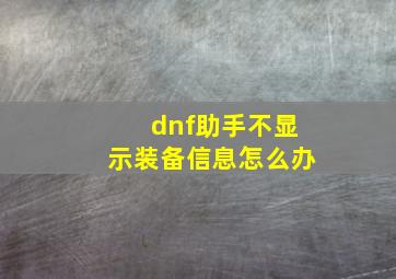 dnf助手不显示装备信息怎么办