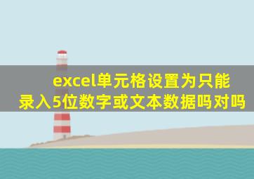 excel单元格设置为只能录入5位数字或文本数据吗对吗