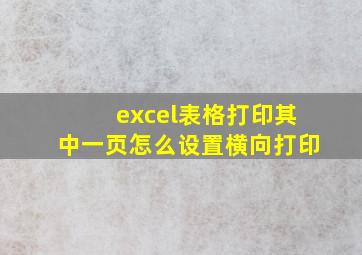 excel表格打印其中一页怎么设置横向打印