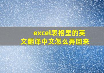 excel表格里的英文翻译中文怎么弄回来