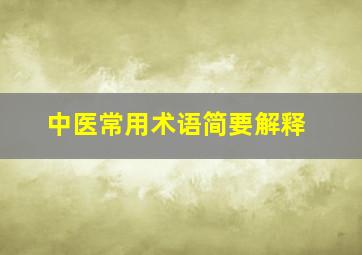 中医常用术语简要解释