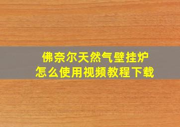 佛奈尔天然气壁挂炉怎么使用视频教程下载