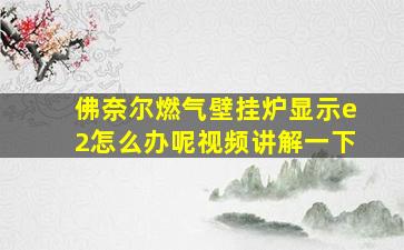 佛奈尔燃气壁挂炉显示e2怎么办呢视频讲解一下