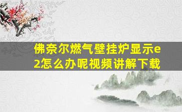 佛奈尔燃气壁挂炉显示e2怎么办呢视频讲解下载