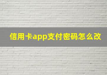 信用卡app支付密码怎么改