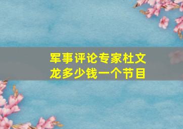 军事评论专家杜文龙多少钱一个节目