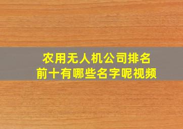 农用无人机公司排名前十有哪些名字呢视频