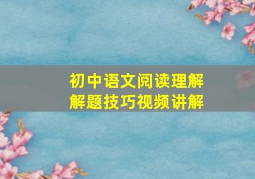 初中语文阅读理解解题技巧视频讲解