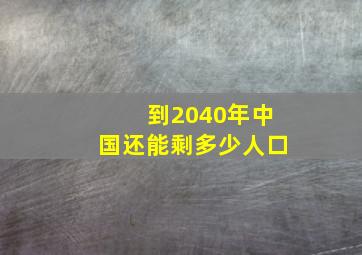 到2040年中国还能剩多少人口