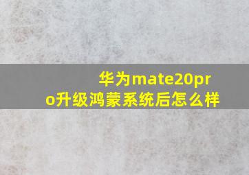 华为mate20pro升级鸿蒙系统后怎么样