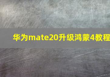 华为mate20升级鸿蒙4教程