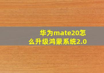 华为mate20怎么升级鸿蒙系统2.0