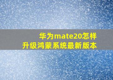 华为mate20怎样升级鸿蒙系统最新版本