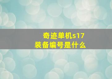 奇迹单机s17装备编号是什么