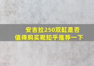 安吉拉250双缸是否值得购买呢知乎推荐一下