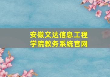 安徽文达信息工程学院教务系统官网