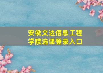 安徽文达信息工程学院选课登录入口