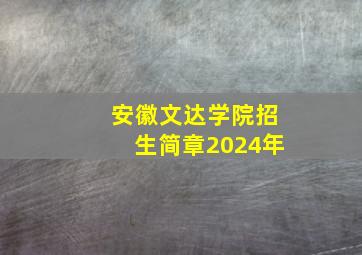 安徽文达学院招生简章2024年