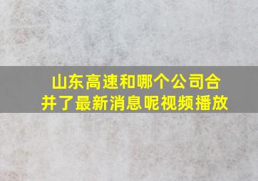 山东高速和哪个公司合并了最新消息呢视频播放