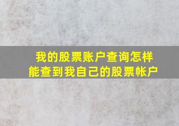 我的股票账户查询怎样能查到我自己的股票帐户