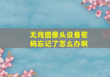 无线摄像头设备密码忘记了怎么办啊