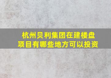 杭州贝利集团在建楼盘项目有哪些地方可以投资