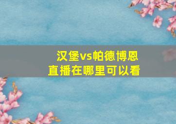 汉堡vs帕德博恩直播在哪里可以看