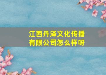 江西丹泽文化传播有限公司怎么样呀