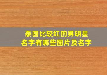 泰国比较红的男明星名字有哪些图片及名字