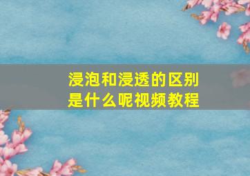 浸泡和浸透的区别是什么呢视频教程