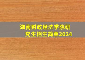 湖南财政经济学院研究生招生简章2024