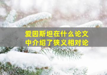 爱因斯坦在什么论文中介绍了狭义相对论