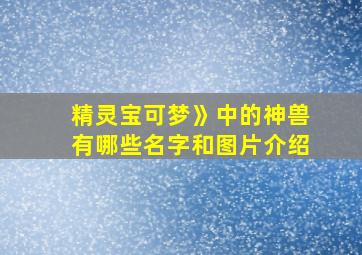 精灵宝可梦》中的神兽有哪些名字和图片介绍