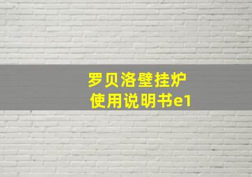 罗贝洛壁挂炉使用说明书e1