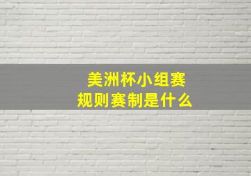 美洲杯小组赛规则赛制是什么