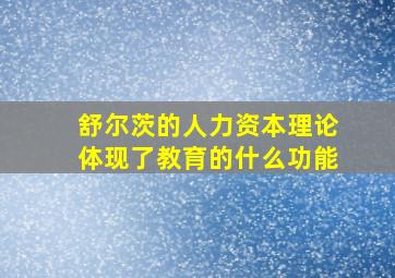 舒尔茨的人力资本理论体现了教育的什么功能