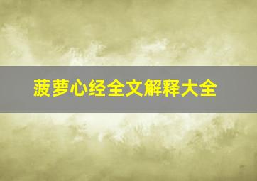 菠萝心经全文解释大全