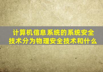 计算机信息系统的系统安全技术分为物理安全技术和什么