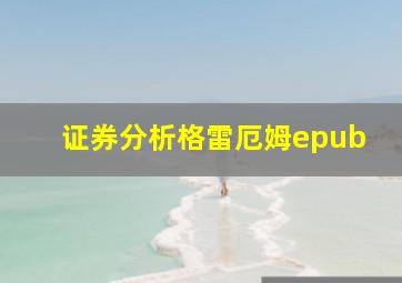 证券分析格雷厄姆epub