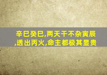 辛巳癸巳,两天干不杂寅辰,透出丙火,命主都极其显贵