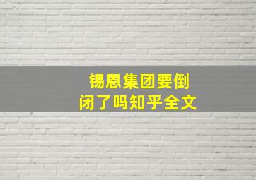 锡恩集团要倒闭了吗知乎全文