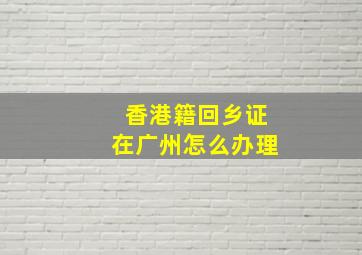 香港籍回乡证在广州怎么办理