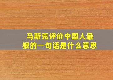 马斯克评价中国人最狠的一句话是什么意思