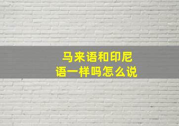 马来语和印尼语一样吗怎么说