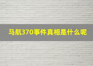 马航370事件真相是什么呢