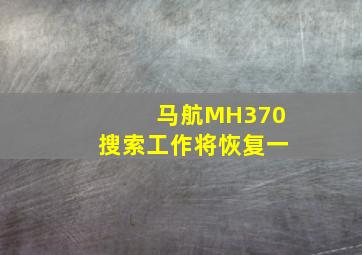 马航MH370搜索工作将恢复一