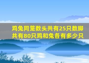 鸡兔同笼数头共有25只数脚共有80只鸡和兔各有多少只