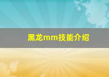 黑龙mm技能介绍